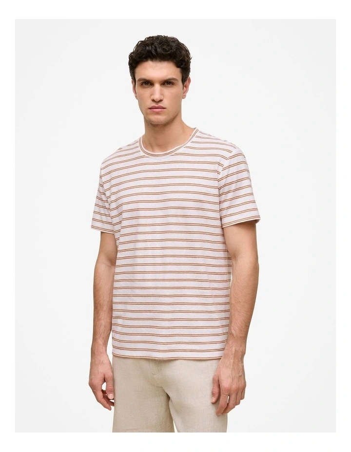 Cotton Linen Double Stripe T-shirt in White image 1