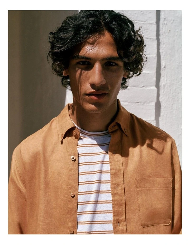 Cotton Linen Double Stripe T-shirt in White image 2