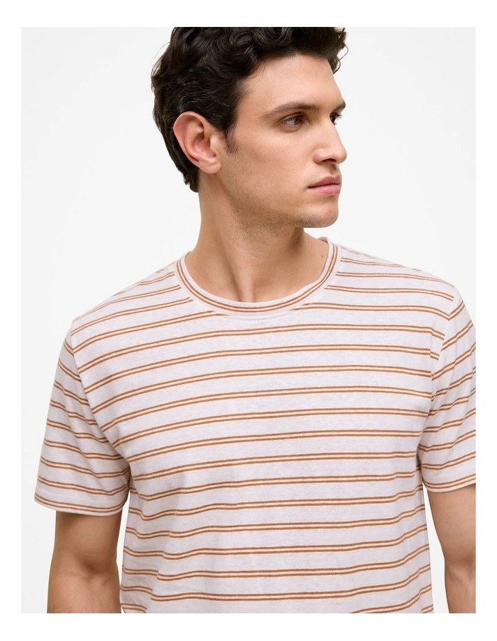 Cotton Linen Double Stripe T-shirt in White image 4