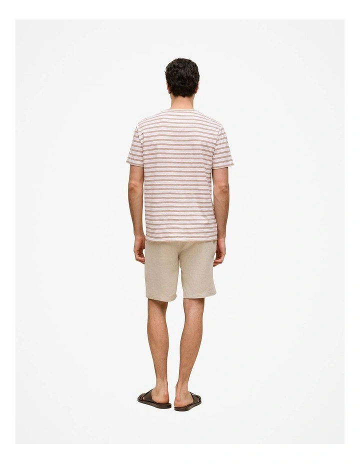 Cotton Linen Double Stripe T-shirt in White image 5