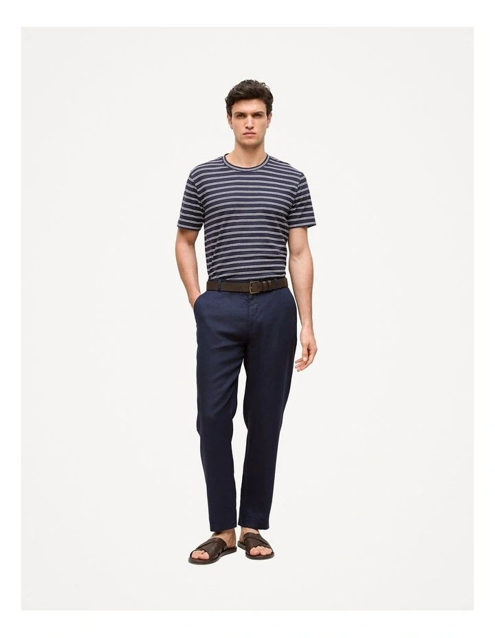 Cotton Linen Double Stripe T-shirt in Navy image 2