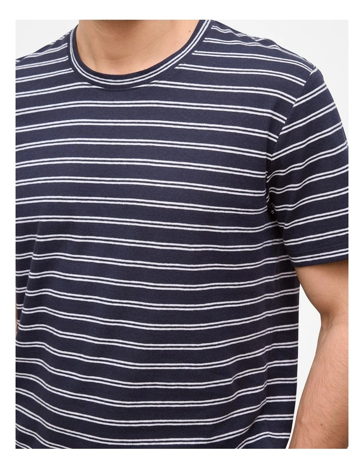 Cotton Linen Double Stripe T-shirt in Navy image 3