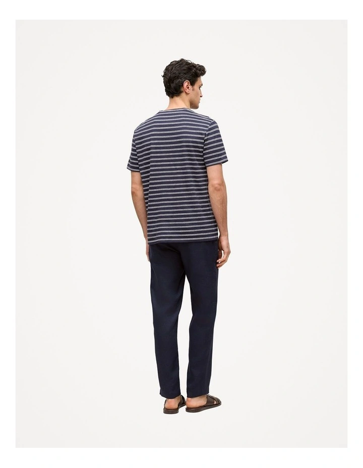 Cotton Linen Double Stripe T-shirt in Navy image 5