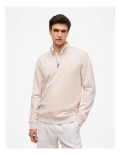 Terry 1/4 Zip Monogram Sweat in Stone