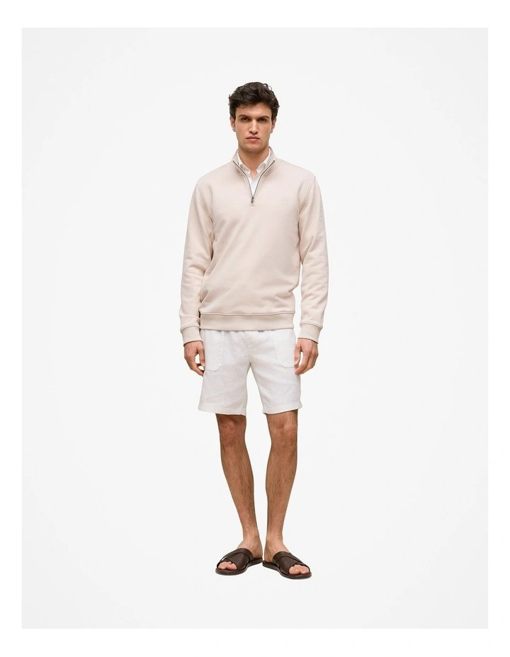 Terry 1/4 Zip Monogram Sweat in Stone image 3