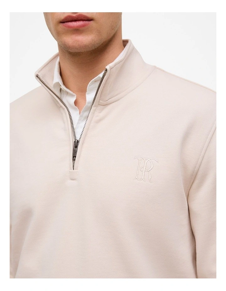 Terry 1/4 Zip Monogram Sweat in Stone image 4