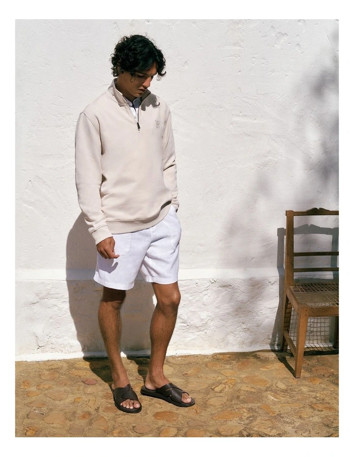 Terry 1/4 Zip Monogram Sweat in Stone image 6