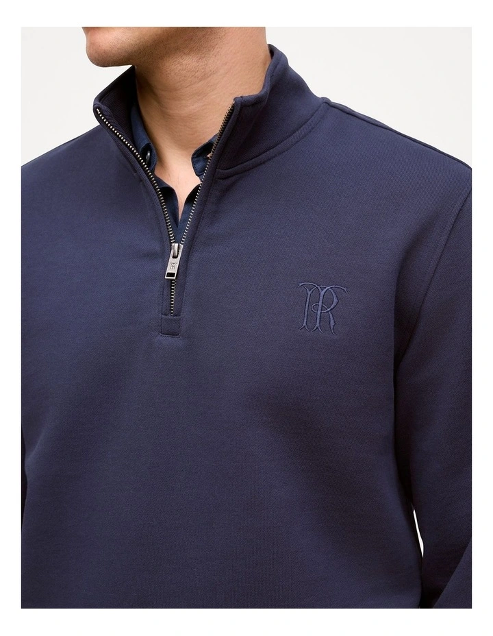 Terry 1/4 Zip Monogram Sweat in Navy image 3
