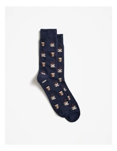 Coffee Crew Sock in Navy Marle