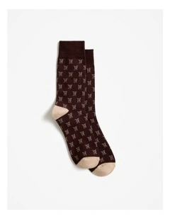 Monogram Sock in Espresso