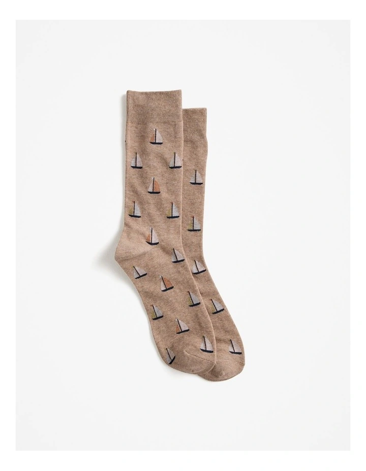 Sail Boat Sock in Sand Marle image 1