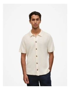 Cotton Basketweave Knit Shirt in Parchment