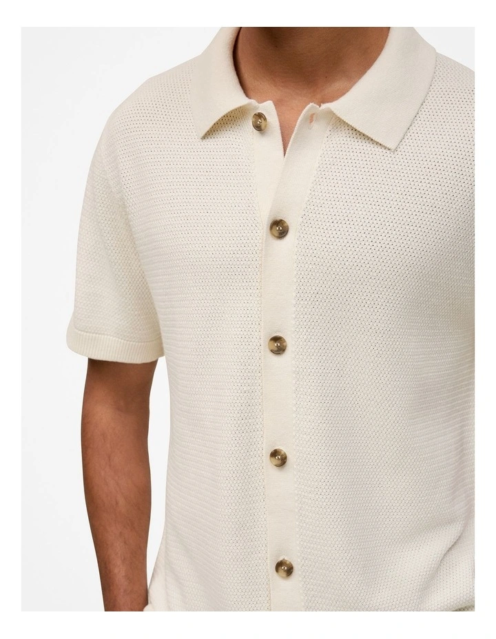 Cotton Basketweave Knit Shirt in Parchment image 4