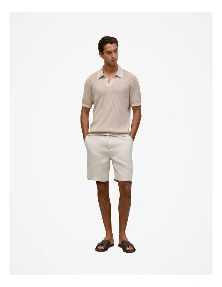 Linen Cotton Mouline Stripe Polo in Stone image 2