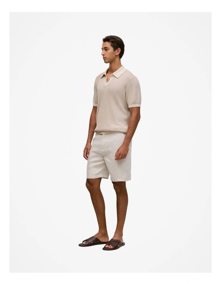 Linen Cotton Mouline Stripe Polo in Stone image 4