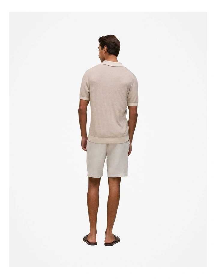 Linen Cotton Mouline Stripe Polo in Stone image 5