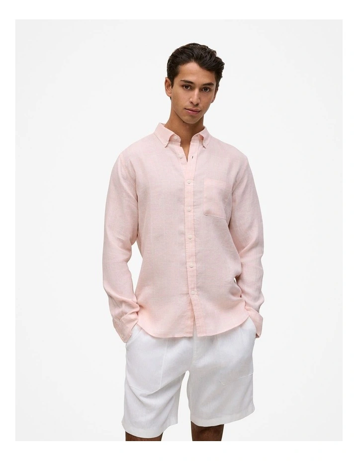 Regular Fit Linen Glen Check Shirt in Light Pink image 1