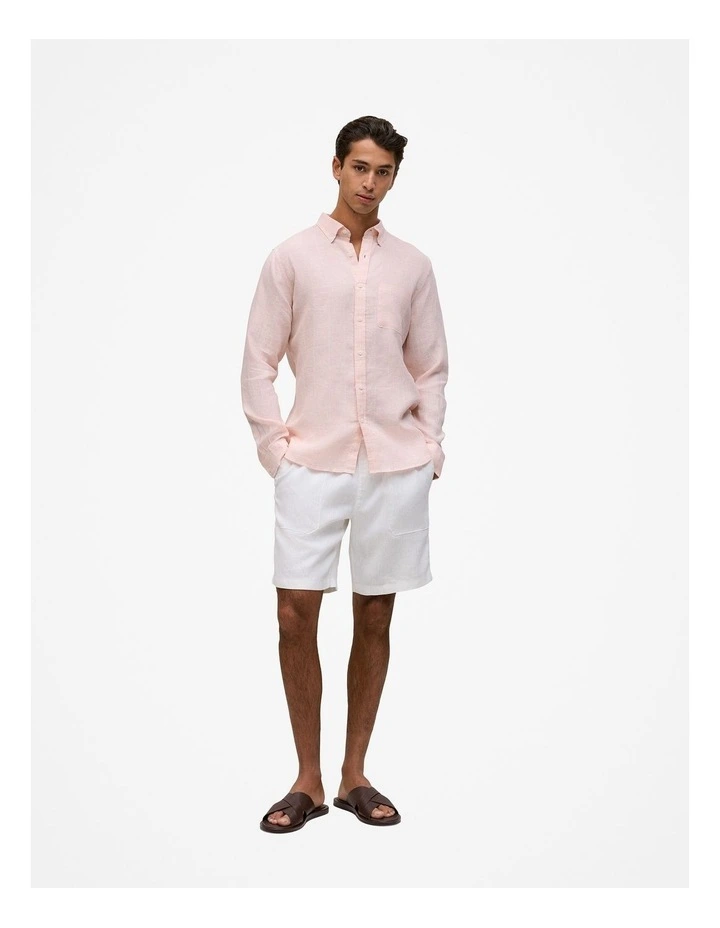 Regular Fit Linen Glen Check Shirt in Light Pink image 3