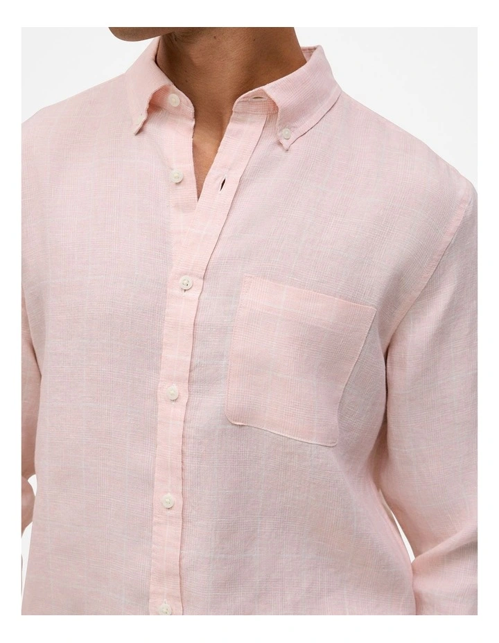 Regular Fit Linen Glen Check Shirt in Light Pink image 4