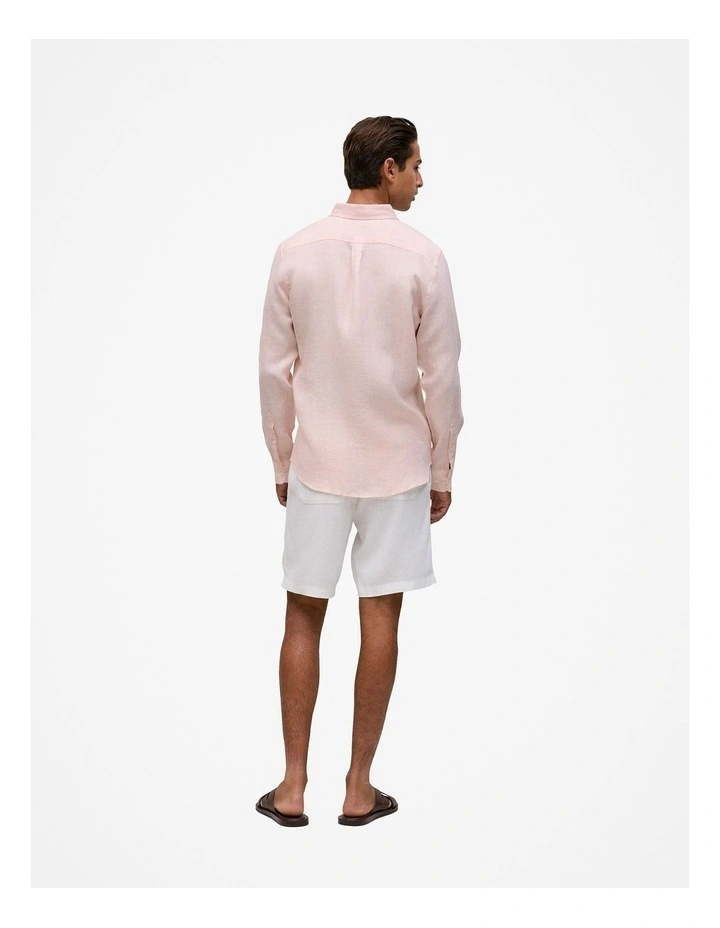 Regular Fit Linen Glen Check Shirt in Light Pink image 6