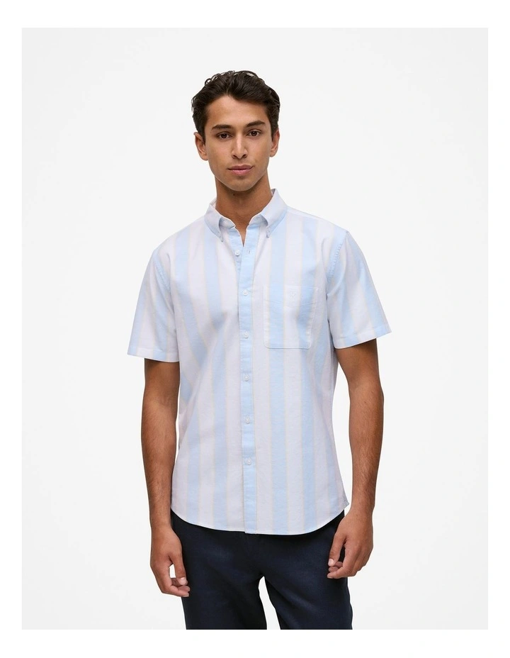 Stripe Monogram Short Sleeve Oxford Shirt in Blue Marble image 1
