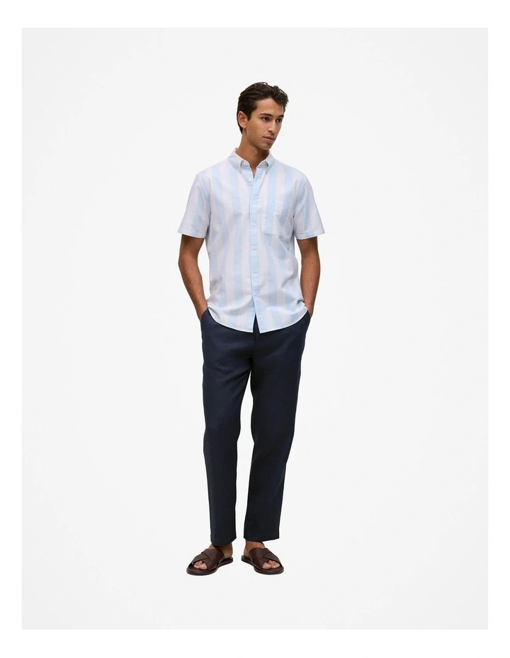 Stripe Monogram Short Sleeve Oxford Shirt in Blue Marble image 2