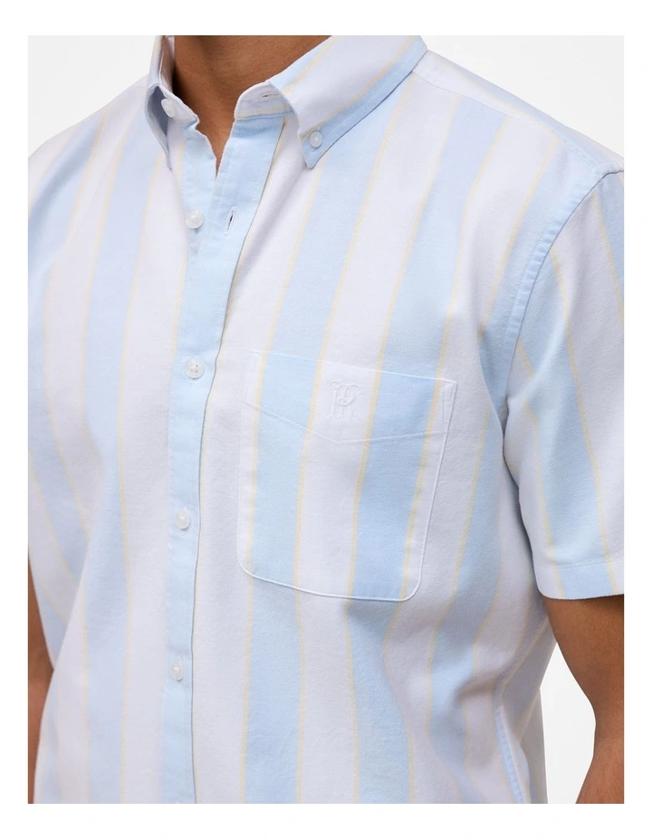 Stripe Monogram Short Sleeve Oxford Shirt in Blue Marble image 3