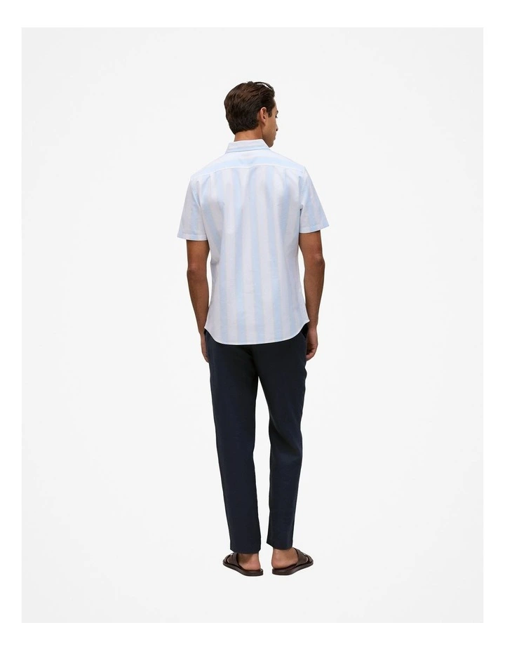Stripe Monogram Short Sleeve Oxford Shirt in Blue Marble image 5