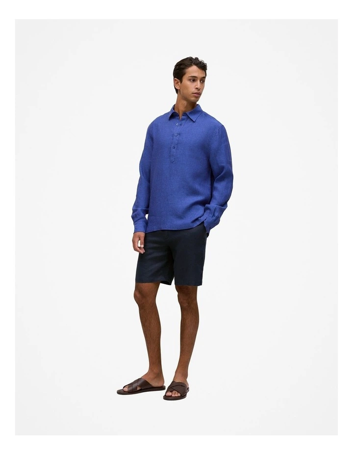 Linen End On End Half Placket Shirt in Vivid Blue image 4