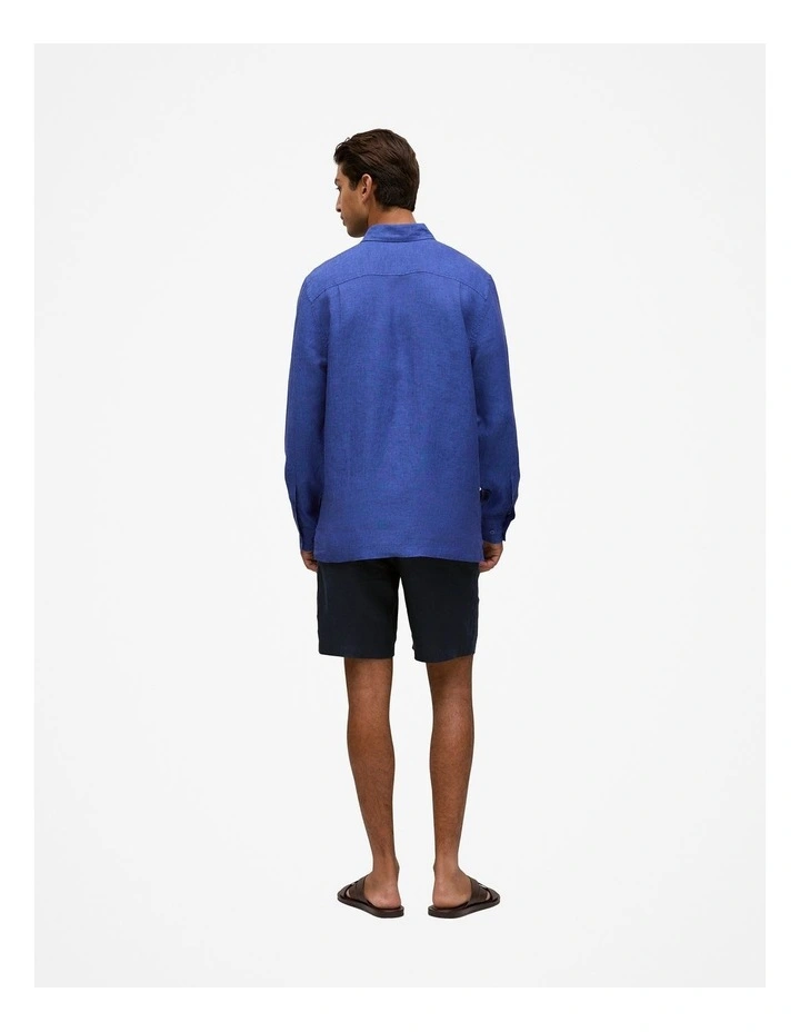Linen End On End Half Placket Shirt in Vivid Blue image 5