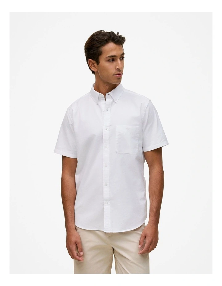 Monogram Short Sleeve Oxford Shirt in White image 1