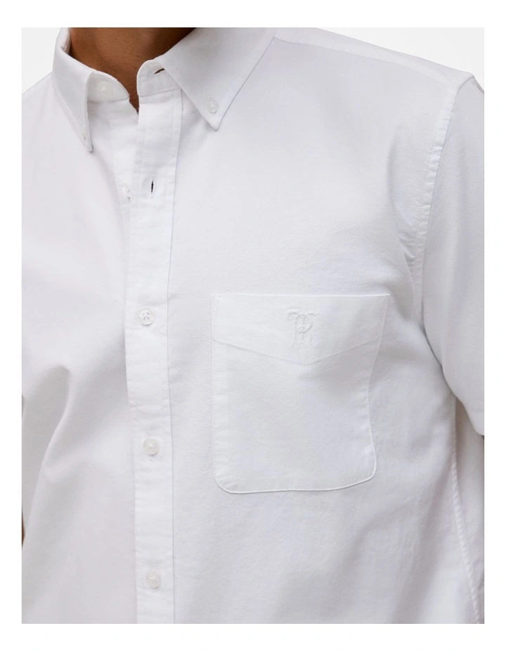 Monogram Short Sleeve Oxford Shirt in White image 3