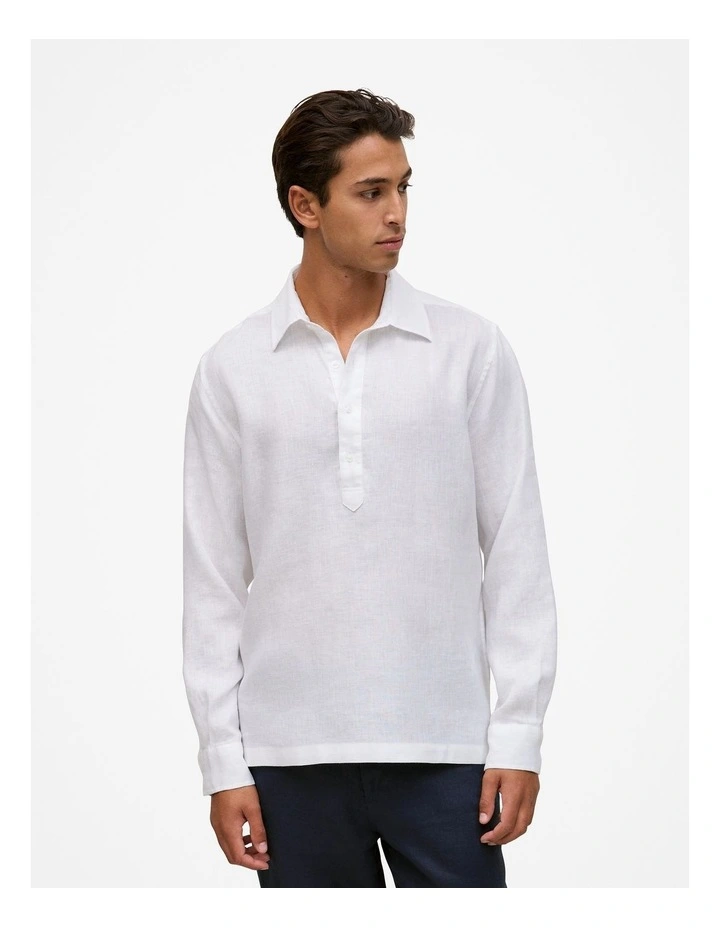 Linen Half Placket Shirt in White image 1