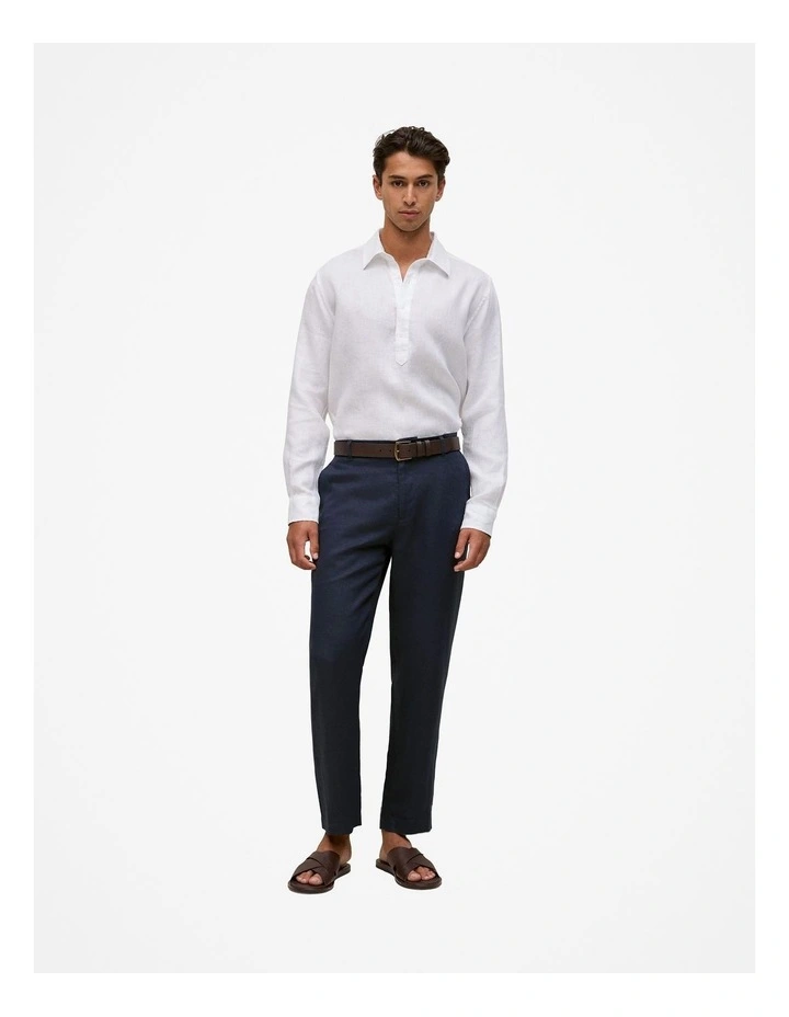 Linen Half Placket Shirt in White image 3