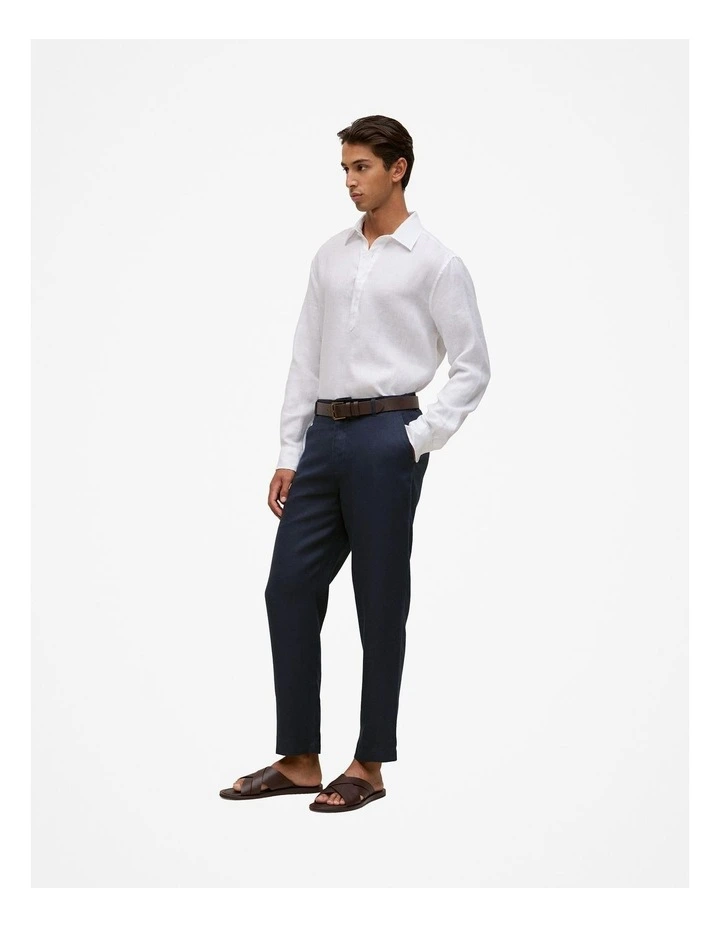 Linen Half Placket Shirt in White image 5