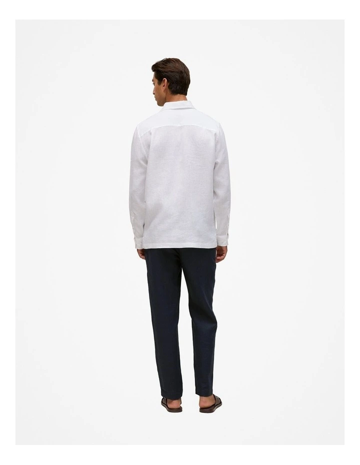 Linen Half Placket Shirt in White image 6