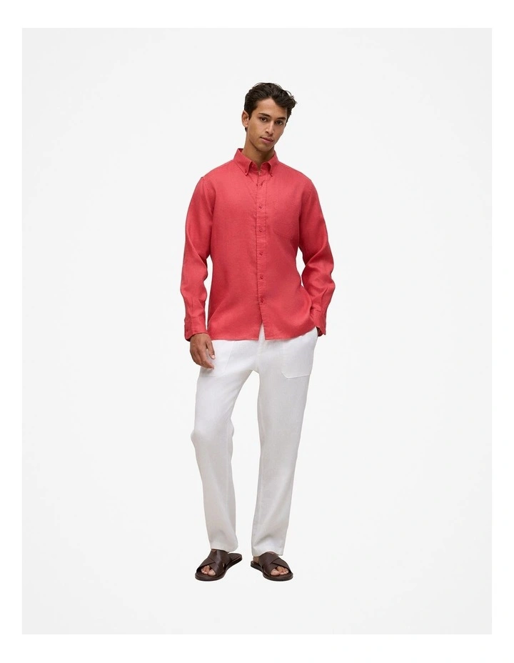 Regular Fit Linen Classic Long Sleeve Shirt in Crimson image 3