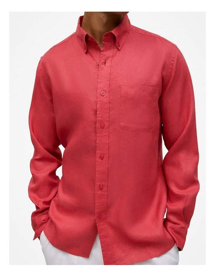 Regular Fit Linen Classic Long Sleeve Shirt in Crimson image 4