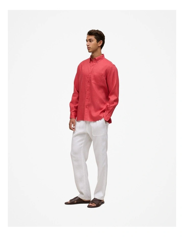 Regular Fit Linen Classic Long Sleeve Shirt in Crimson image 5