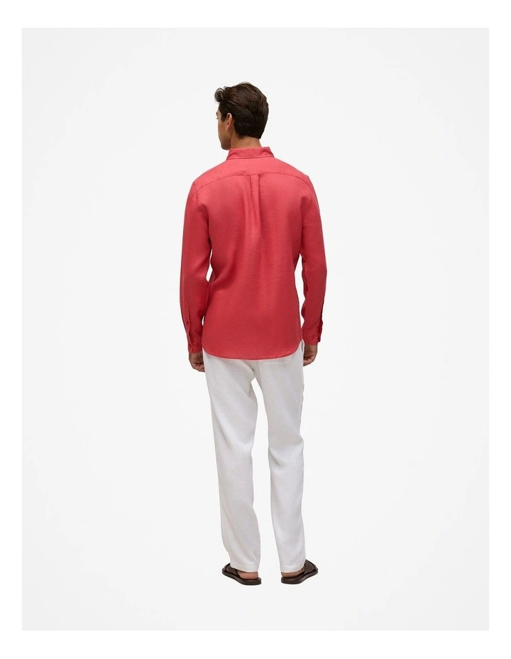 Regular Fit Linen Classic Long Sleeve Shirt in Crimson image 6
