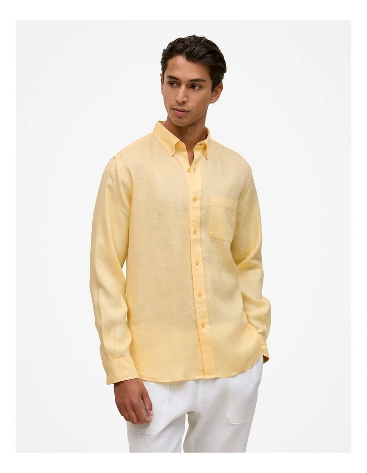Regular Fit Linen Classic Long Sleeve Shirt in Butter image 1