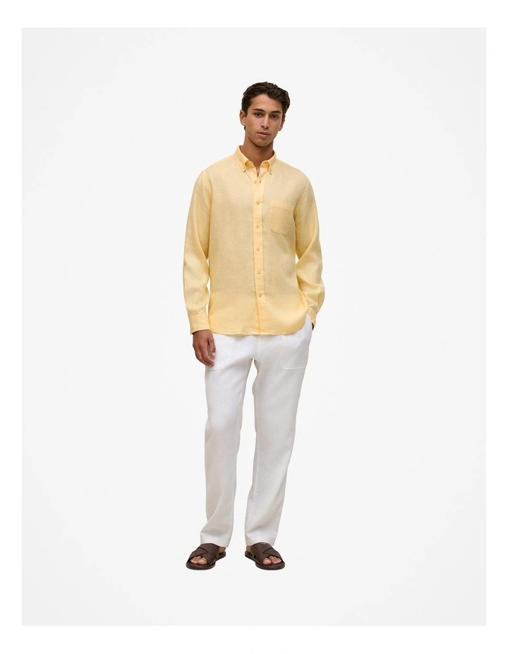 Regular Fit Linen Classic Long Sleeve Shirt in Butter image 2