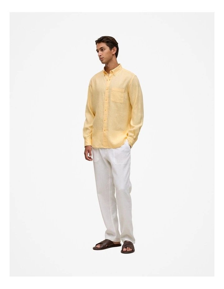 Regular Fit Linen Classic Long Sleeve Shirt in Butter image 4