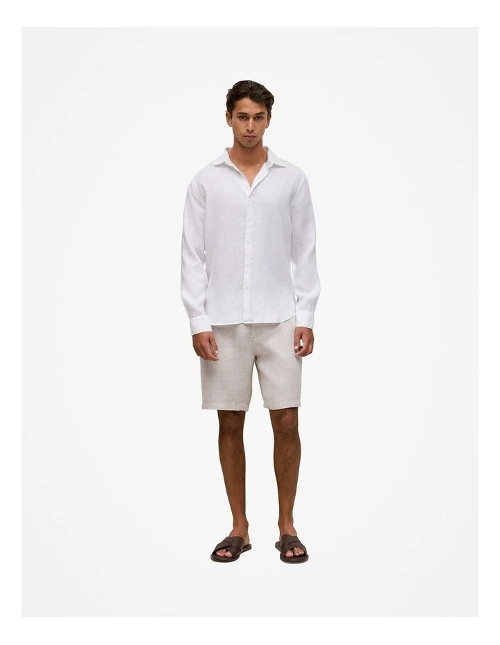 Tailored Fit Linen Long Sleeve Shirt in White image 2