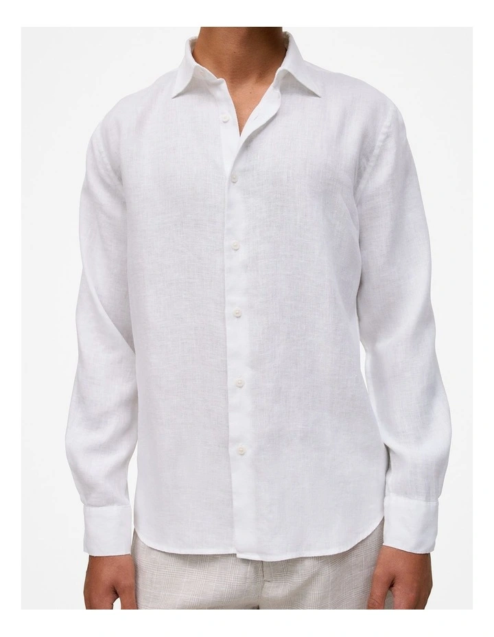 Tailored Fit Linen Long Sleeve Shirt in White image 3
