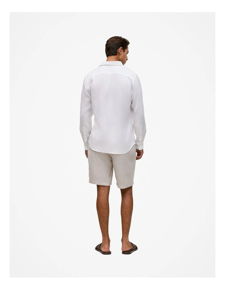 Tailored Fit Linen Long Sleeve Shirt in White image 4