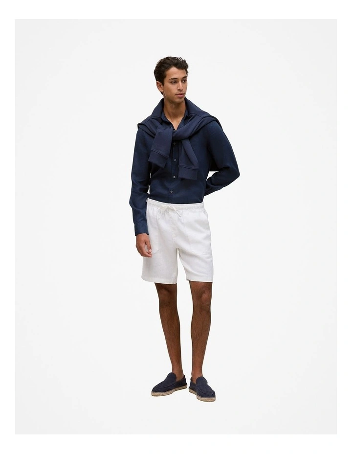 Tailored Fit Linen Long Sleeve Shirt in Navy image 2