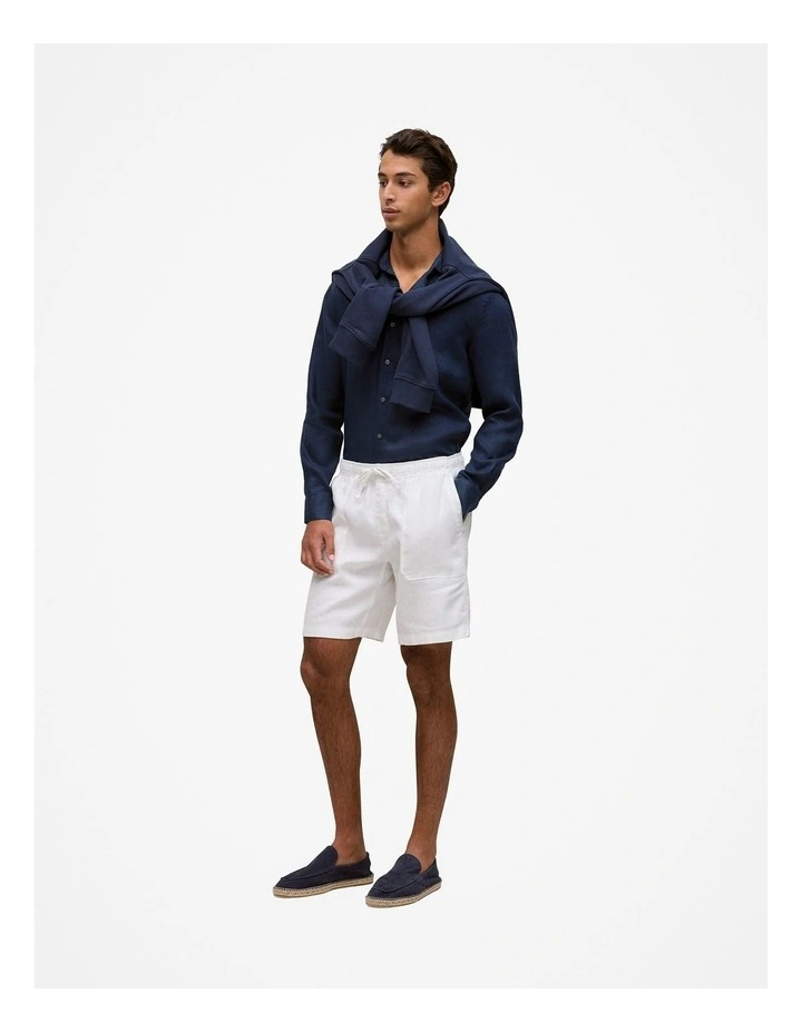 Tailored Fit Linen Long Sleeve Shirt in Navy image 4