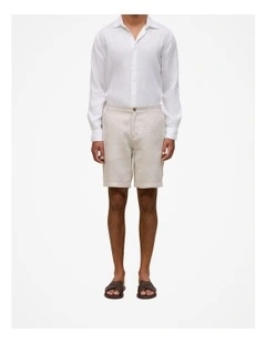 Linen Glen Check Shorts in Stone
