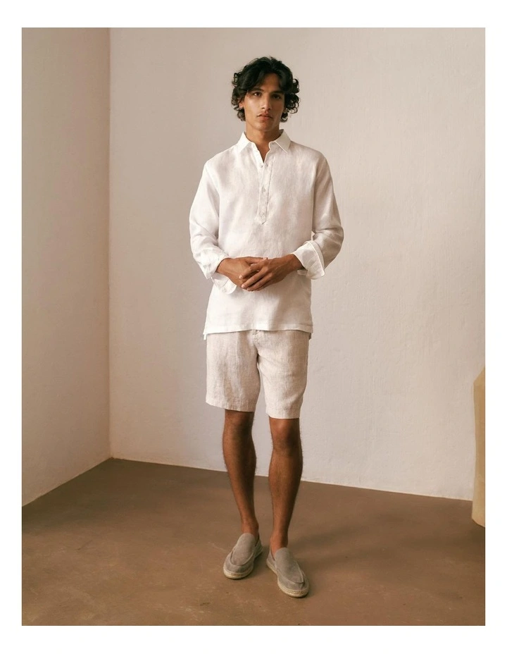 Linen Glen Check Shorts in Stone image 2